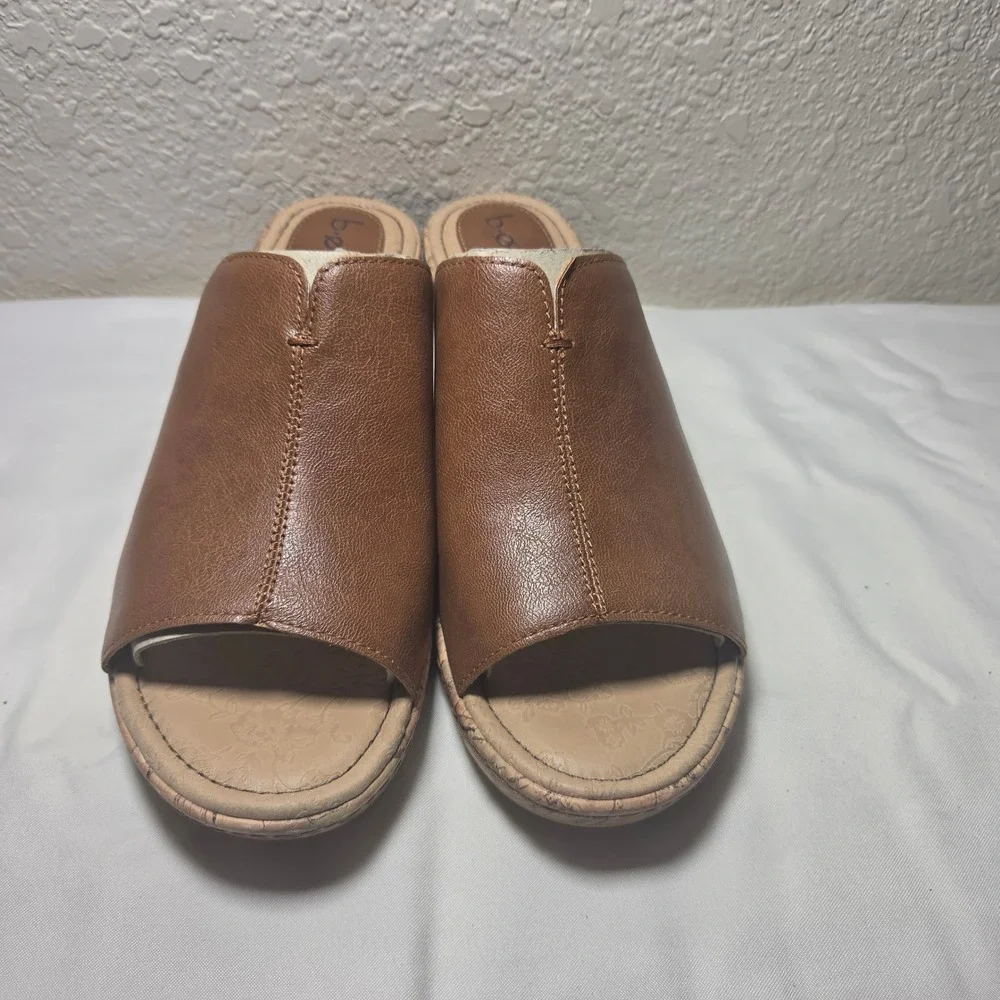 B.O.C. Born Concept Brown Faux Leather Cork Wedge Slide Sandals Womens 11M